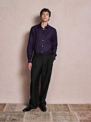 أرجواني - تلبيس قياسي - Cotton Textured Slim Long Sleeve Formal Shirt With Trim - صورة 2 من 7