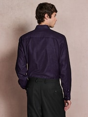 أرجواني - تلبيس قياسي - Cotton Textured Slim Long Sleeve Formal Shirt With Trim - صورة 3 من 7