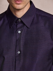 أرجواني - تلبيس قياسي - Cotton Textured Slim Long Sleeve Formal Shirt With Trim - صورة 4 من 7