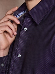 أرجواني - تلبيس قياسي - Cotton Textured Slim Long Sleeve Formal Shirt With Trim - صورة 5 من 7