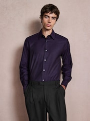 أرجواني - تلبيس قياسي - Cotton Textured Slim Long Sleeve Formal Shirt With Trim - صورة 7 من 7