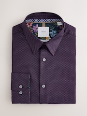 Fioletowy - Krój standardowy - Cotton Textured Slim Long Sleeve Formal Shirt With Trim - Obraz 8 z 10
