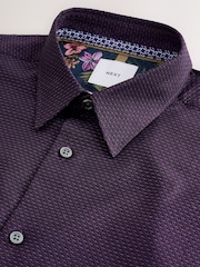 Fioletowy - Krój standardowy - Cotton Textured Slim Long Sleeve Formal Shirt With Trim - Obraz 9 z 10
