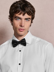 White Regular Fit Occasion Cotton Rich Textured Double Cuff Shirt And Black Satin Bow Tie Set - Image 1 of 10
