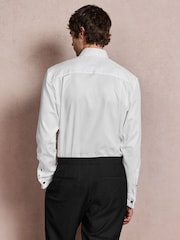 White Regular Fit Occasion Cotton Rich Textured Double Cuff Shirt And Black Satin Bow Tie Set - Image 3 of 10