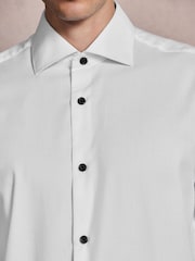 White Regular Fit Occasion Cotton Rich Textured Double Cuff Shirt And Black Satin Bow Tie Set - Image 5 of 10