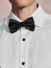 White Regular Fit Occasion Cotton Rich Textured Double Cuff Shirt And Black Satin Bow Tie Set - Image 7 of 10