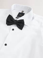 White Regular Fit Occasion Cotton Rich Textured Double Cuff Shirt And Black Satin Bow Tie Set - Image 9 of 10
