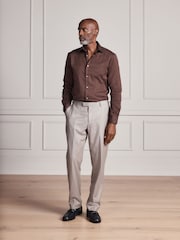 Brown Slim Fit Signature Cotton Modal Blend Smart Shirt With Contrast Trim - Image 2 of 9