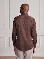 Brown Slim Fit Signature Cotton Modal Blend Smart Shirt With Contrast Trim - Image 4 of 9