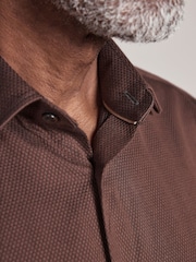 Brown Slim Fit Signature Cotton Modal Blend Smart Shirt With Contrast Trim - Image 5 of 9