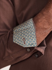 Brown Slim Fit Signature Cotton Modal Blend Smart Shirt With Contrast Trim - Image 6 of 9