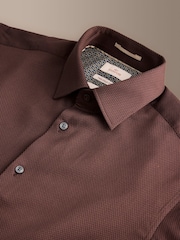 Brown Slim Fit Signature Cotton Modal Blend Smart Shirt With Contrast Trim - Image 8 of 9