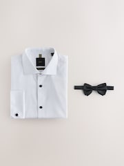 Hvit - Smal passform  - Occasion Cotton Rich Twill Double Cuff Shirt and Satin Bow Tie Set - Bilde 1 av 3