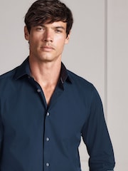 Navy Blue Regular Fit Signature Cotton Poplin Formal Shirt - Image 1 of 10