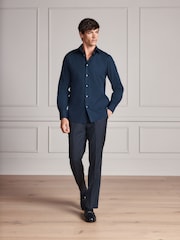 Navy Blue Regular Fit Signature Cotton Poplin Formal Shirt - Image 2 of 10