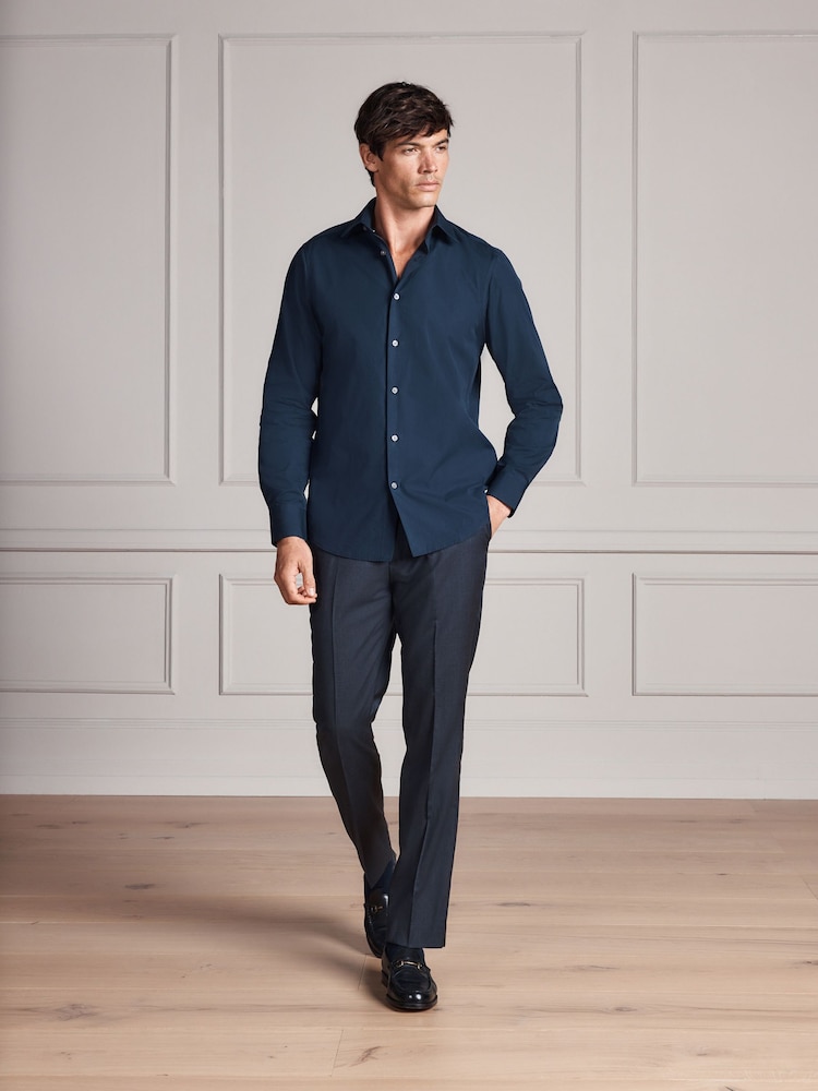 Navy Blue Regular Fit Signature Cotton Poplin Formal Shirt - Image 2 of 10 Navy Blue Regular Fit Signature Cotton Poplin Formal Shirt - Image 2 of 10
