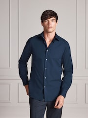 Navy Blue Regular Fit Signature Cotton Poplin Formal Shirt - Image 3 of 10