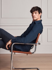 Navy Blue Regular Fit Signature Cotton Poplin Formal Shirt - Image 4 of 10