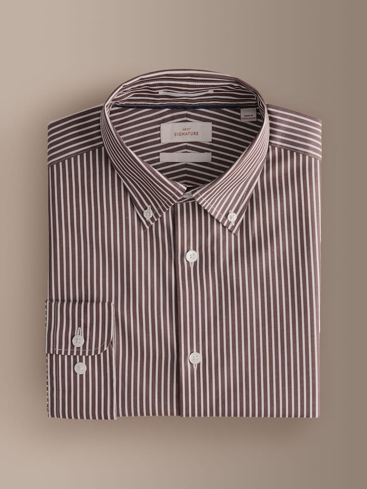 Brown Signature Cotton With Tencel Lyocell Stripe Button Down Formal Shirt - Image 1 of 3