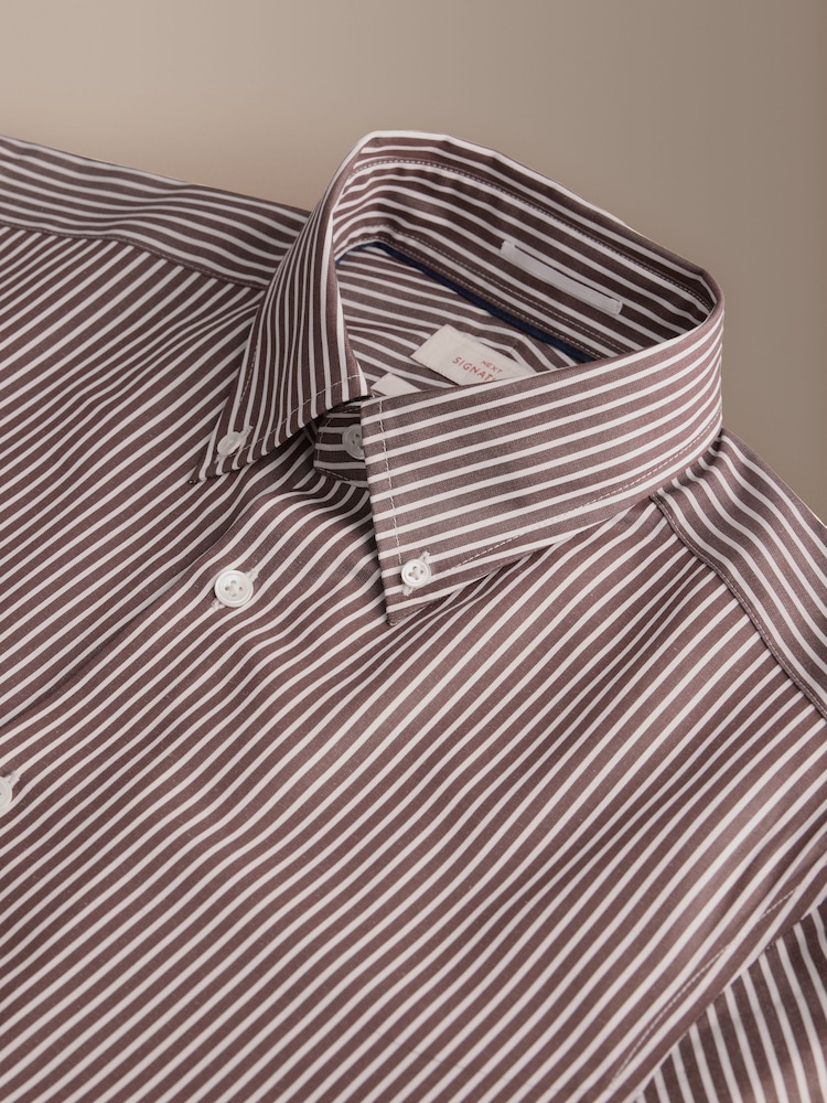 Brown Signature Cotton With Tencel Lyocell Stripe Button Down Formal Shirt - Image 3 of 3