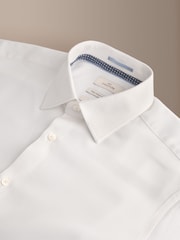 Ақ - Slim Fit - Signature Cotton Modal Blend Textured Smart Shirt With Double Cuff - 10суретінің 10 суреті