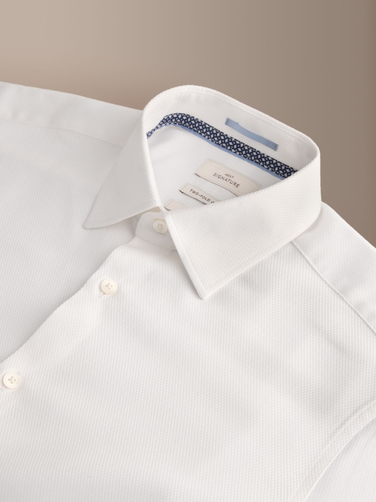 Ақ - Slim Fit - Signature Cotton Modal Blend Textured Smart Shirt With Double Cuff - 10суретінің 10 суреті