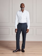Ақ - Slim Fit - Signature Cotton Modal Blend Textured Smart Shirt With Double Cuff - 10суретінің 2 суреті