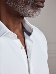 Ақ - Slim Fit - Signature Cotton Modal Blend Textured Smart Shirt With Double Cuff - 10суретінің 4 суреті