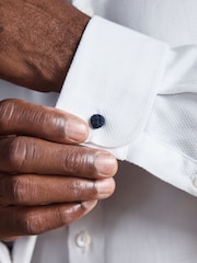 Ақ - Slim Fit - Signature Cotton Modal Blend Textured Smart Shirt With Double Cuff - 10суретінің 5 суреті