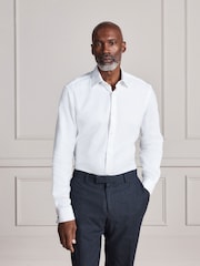Ақ - Slim Fit - Signature Cotton Modal Blend Textured Smart Shirt With Double Cuff - 10суретінің 7 суреті