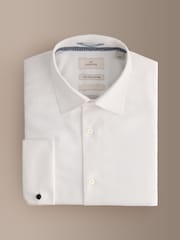 Ақ - Slim Fit - Signature Cotton Modal Blend Textured Smart Shirt With Double Cuff - 10суретінің 8 суреті