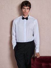 White Regular Fit Occasion Cotton Rich Twill Shirt and Satin Bow Tie Set - Image 1 of 9