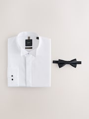 White Regular Fit Occasion Cotton Rich Twill Shirt and Satin Bow Tie Set - Image 7 of 9