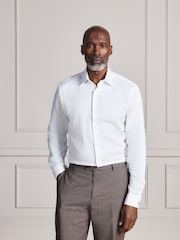 Ақ - Slim Fit - Signature Two-Fold Cotton Textured Smart Shirt - 10суретінің 1 суреті