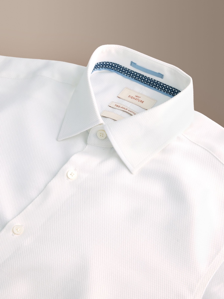 Ақ - Slim Fit - Signature Two-Fold Cotton Textured Smart Shirt - 10суретінің 10 суреті