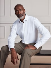 White Regular Fit Signature Two-Fold Cotton Textured Smart Shirt - Image 1 of 10