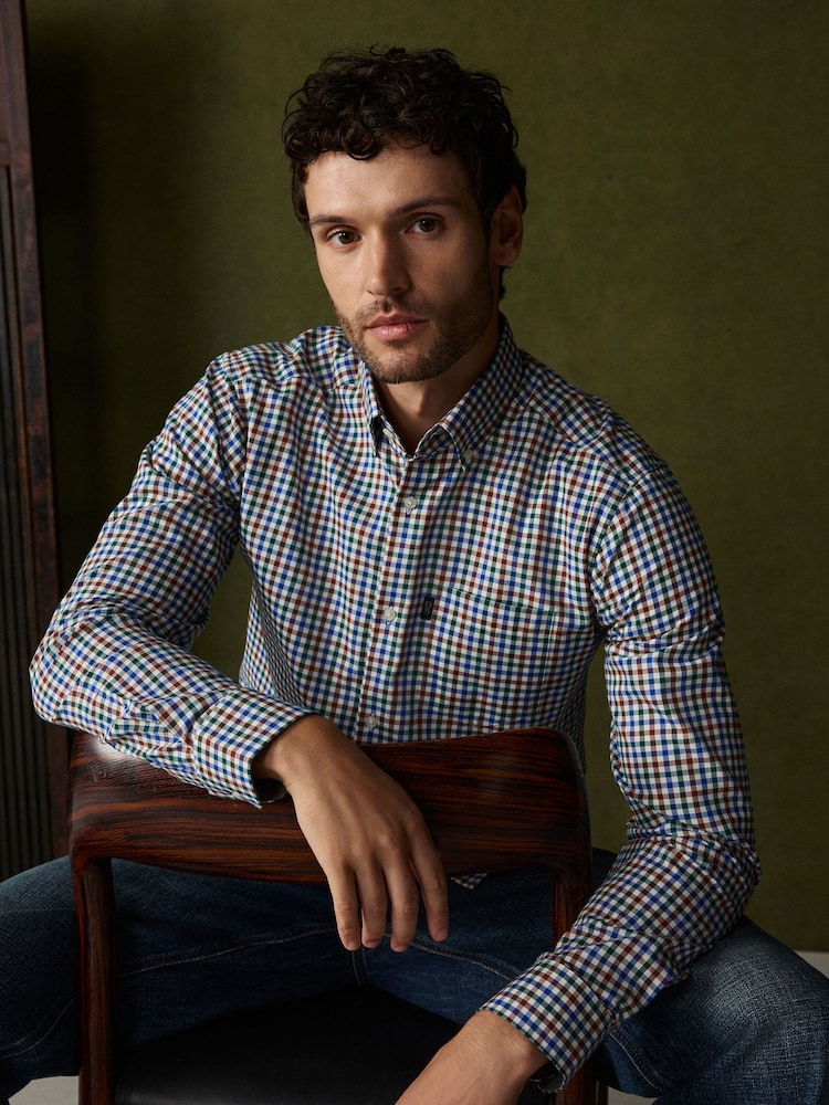 Multi Regular Fit Easy Iron Button Down Long Sleeve Oxford Check Shirt - Image 1 of 13 Multi Regular Fit Easy Iron Button Down Long Sleeve Oxford Check Shirt - Image 1 of 13