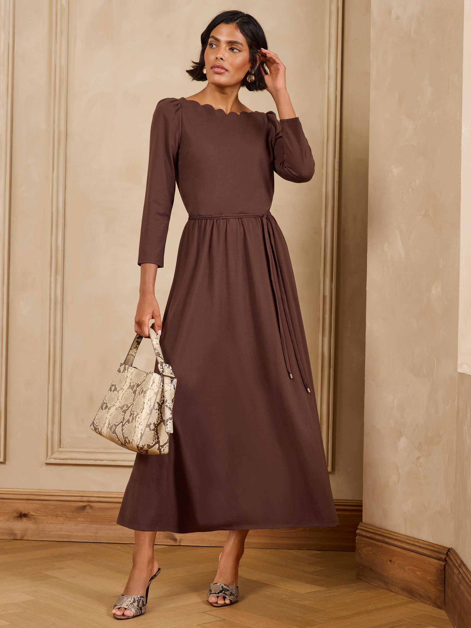 Buy Love & Roses Brown Boat Neck 3/4 Sleeve Midi Dress from Next USA