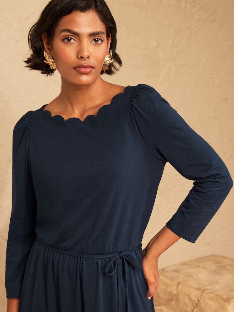 Love & Roses Navy Blue Boat Neck 3/4 Sleeve Midi Dress - Image 2 of 4