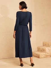 Love & Roses Navy Blue Boat Neck 3/4 Sleeve Midi Dress - Image 4 of 4