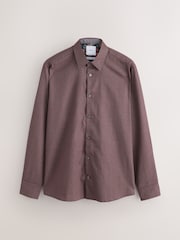 Burgundy Red Regular Fit Long Sleeve Smart Textured Shirt - Image 6 of 8