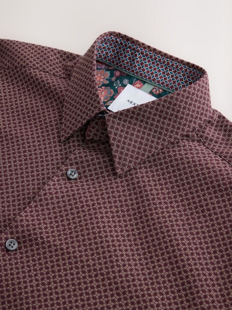 Burgundy Red Regular Fit Long Sleeve Smart Textured Shirt - Image 8 of 8