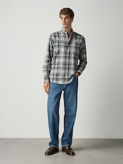 Grey Regular Fit Easy Iron Button Down Long Sleeve Oxford Check Shirt - Image 2 of 7