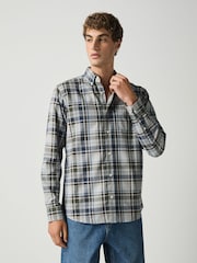Grey Regular Fit Easy Iron Button Down Long Sleeve Oxford Check Shirt - Image 4 of 7
