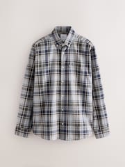 Grey Regular Fit Easy Iron Button Down Long Sleeve Oxford Check Shirt - Image 5 of 7