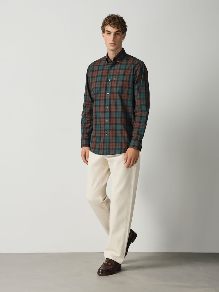 Orange Regular Fit Easy Iron Button Down Long Sleeve Oxford Check Shirt - Image 1 of 1 Orange Regular Fit Easy Iron Button Down Long Sleeve Oxford Check Shirt - Image 1 of 1