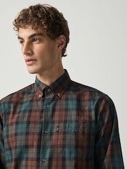 Orange Regular Fit Easy Iron Button Down Long Sleeve Oxford Check Shirt - Image 4 of 7