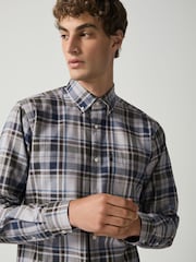 Grey Marl Regular Fit Easy Iron Button Down Long Sleeve Oxford Check Shirt - Image 1 of 4