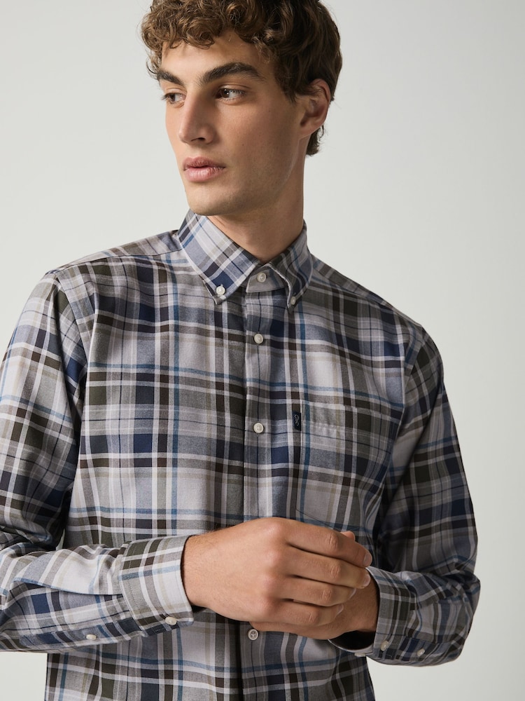 Grey Marl Regular Fit Easy Iron Button Down Long Sleeve Oxford Check Shirt - Image 1 of 4